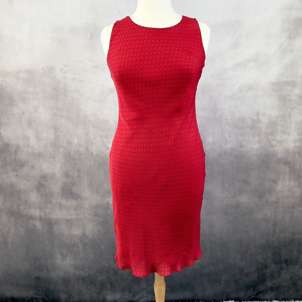 Petite Sophisticate Women Silk Dress 12 Red Corporate Chic Office Siren Evening